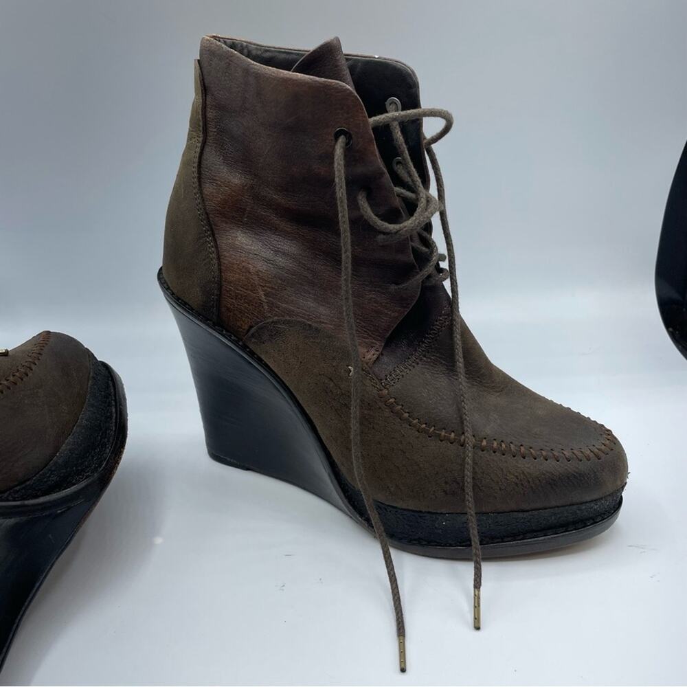 Rag & Bone Brown Leather Combat Wedge Ankle Boots Distressed Womens 9 Lace Up - Picture 13 of 14